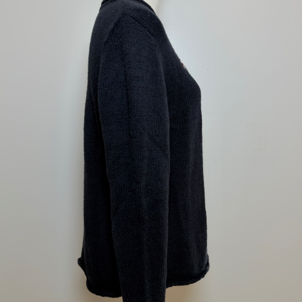Vintage Woolrich Sweater Womens M Black Floral Embroidered Rolled Collar Cottage - Picture 3 of 11